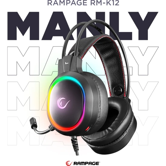 Rampage RM-K12 MANLY Siyah 7.1 Usb Surround RGB Işık Efektli Gaming Oyuncu Mikrofonlu Kulaklık