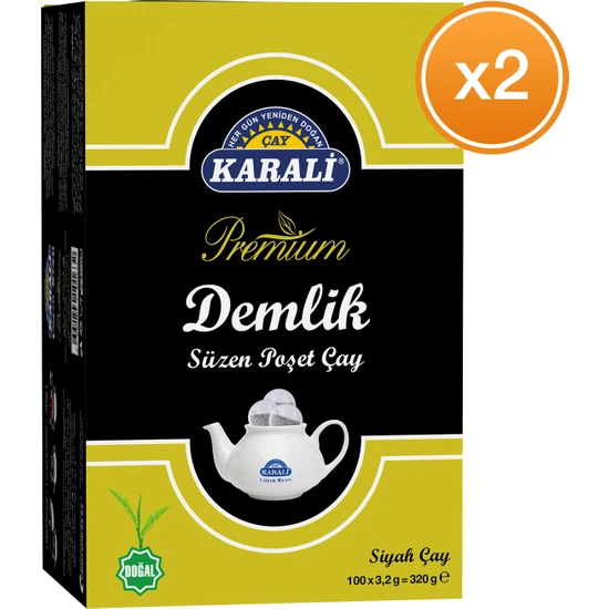Karali Çay Premium Demlik Poşet Siyah Çay 100'lü x 2 Paket