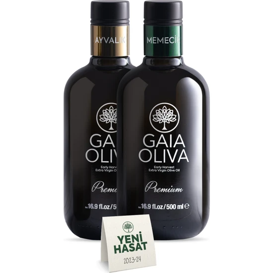 Gaia Oliva Yeni Hasat 2li-Premium Ayvalık ve Memecik 500 ml Erken Hasat Natürel Sızma Zeytinyağı