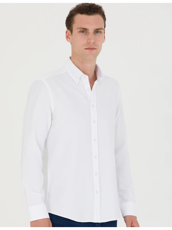 Pierre Cardin Erkek Beyaz Slim Fit Uzun Kollu Gömlek 50275815-VR013