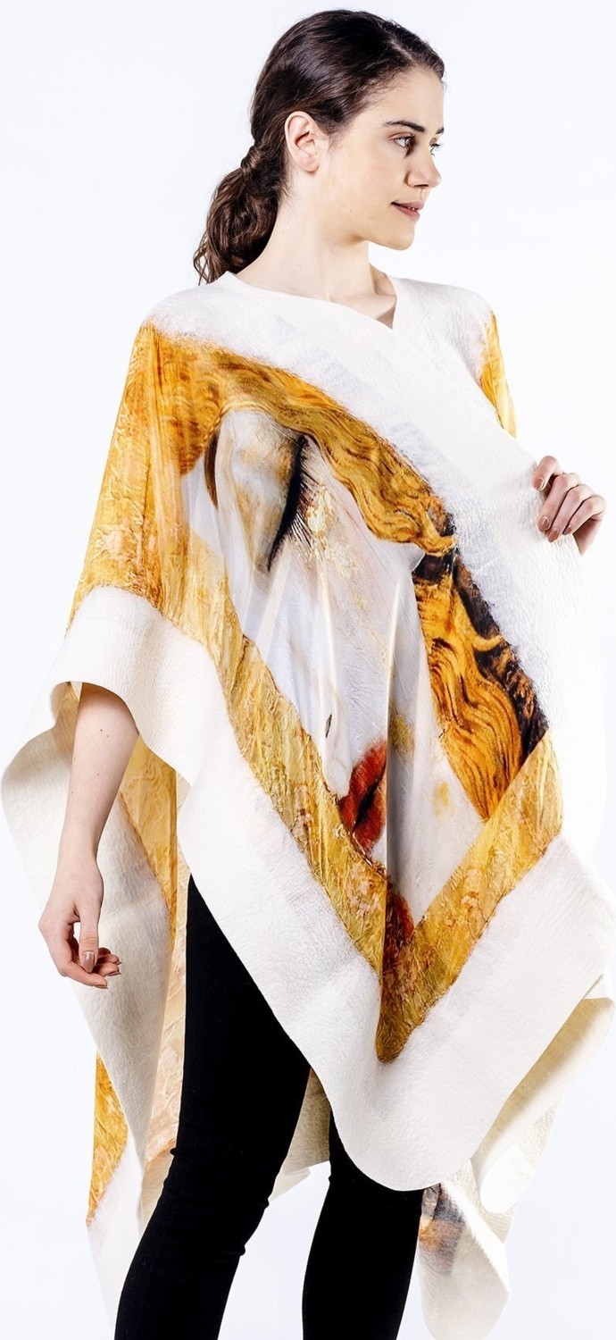 Nomads Felt Ipek Keçe Panço | Beyaz Gustav Klimt Freya's Tears | Nomads Felt görsel 2