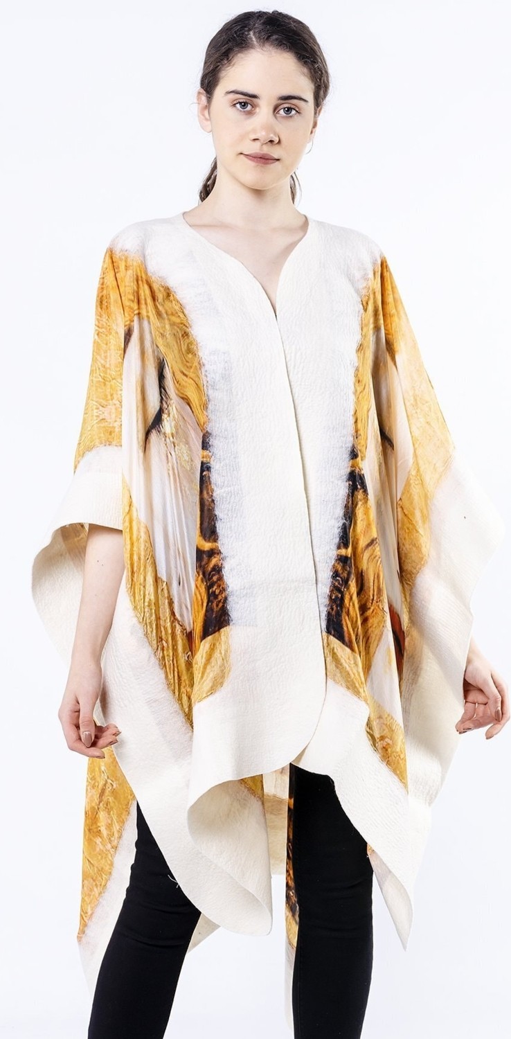 Nomads Felt Ipek Keçe Panço | Beyaz Gustav Klimt Freya's Tears | Nomads Felt