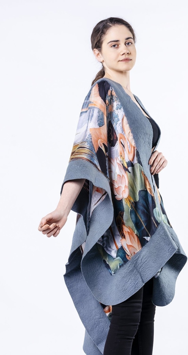 Nomads Felt Ipek Keçe Panço | Flamingo Desen Gri | Nomads Felt görsel 4