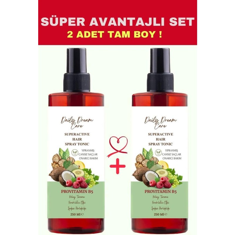 Daily Dream Care 2’li Tonik Seti Aşırı Yıpranmış Saçlar İçin Onarıcı Provitamin B5 2 × 250 ml, Bitkisel İçerik