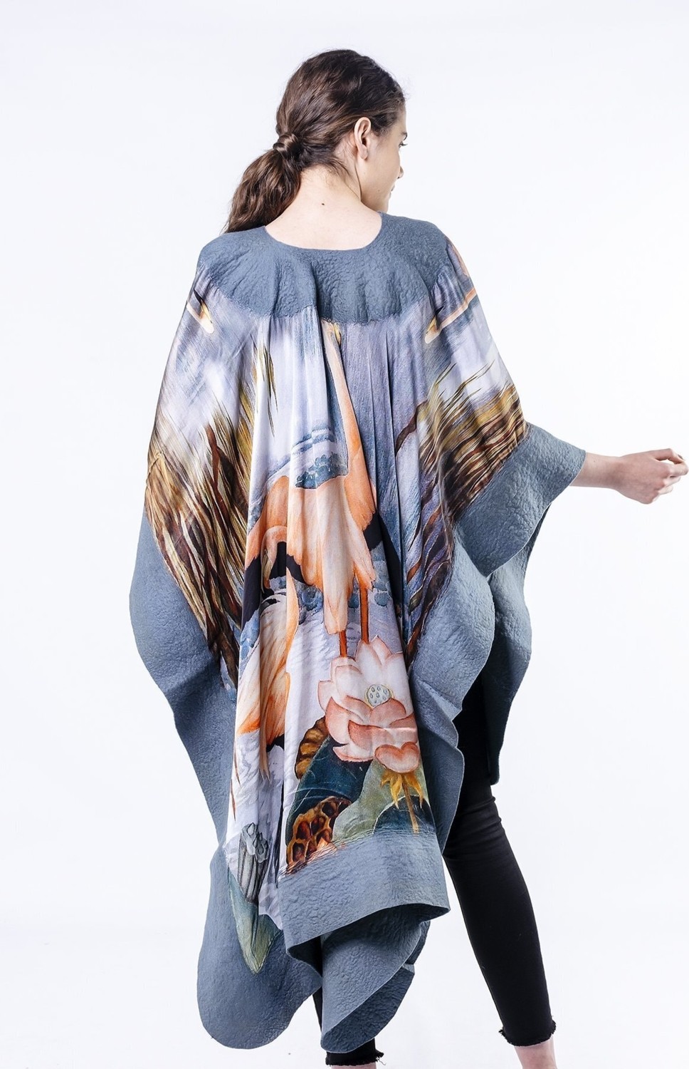 Nomads Felt Ipek Keçe Panço | Flamingo Desen Gri | Nomads Felt görsel 5