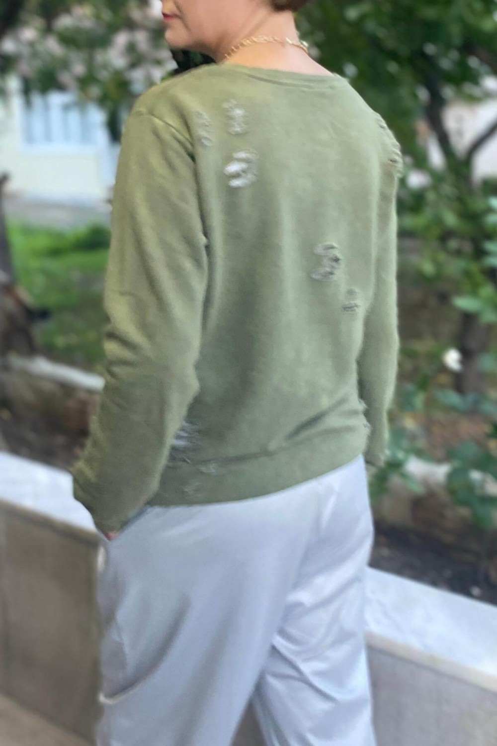 Mia Butik Kadın Haki Kaplan Desenli Sweat görsel 3