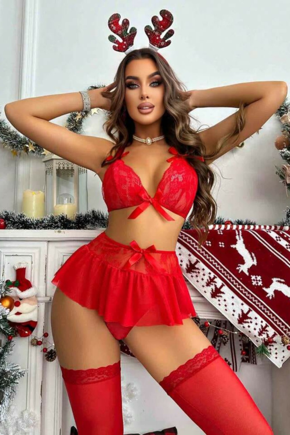 Yeni Nesil Toptancı - YNT Bella Notte - Bella Notte Bella Notte Kirmizi Yüksek Bel Etekli Yilbasi Kostüm 16048 görsel 3