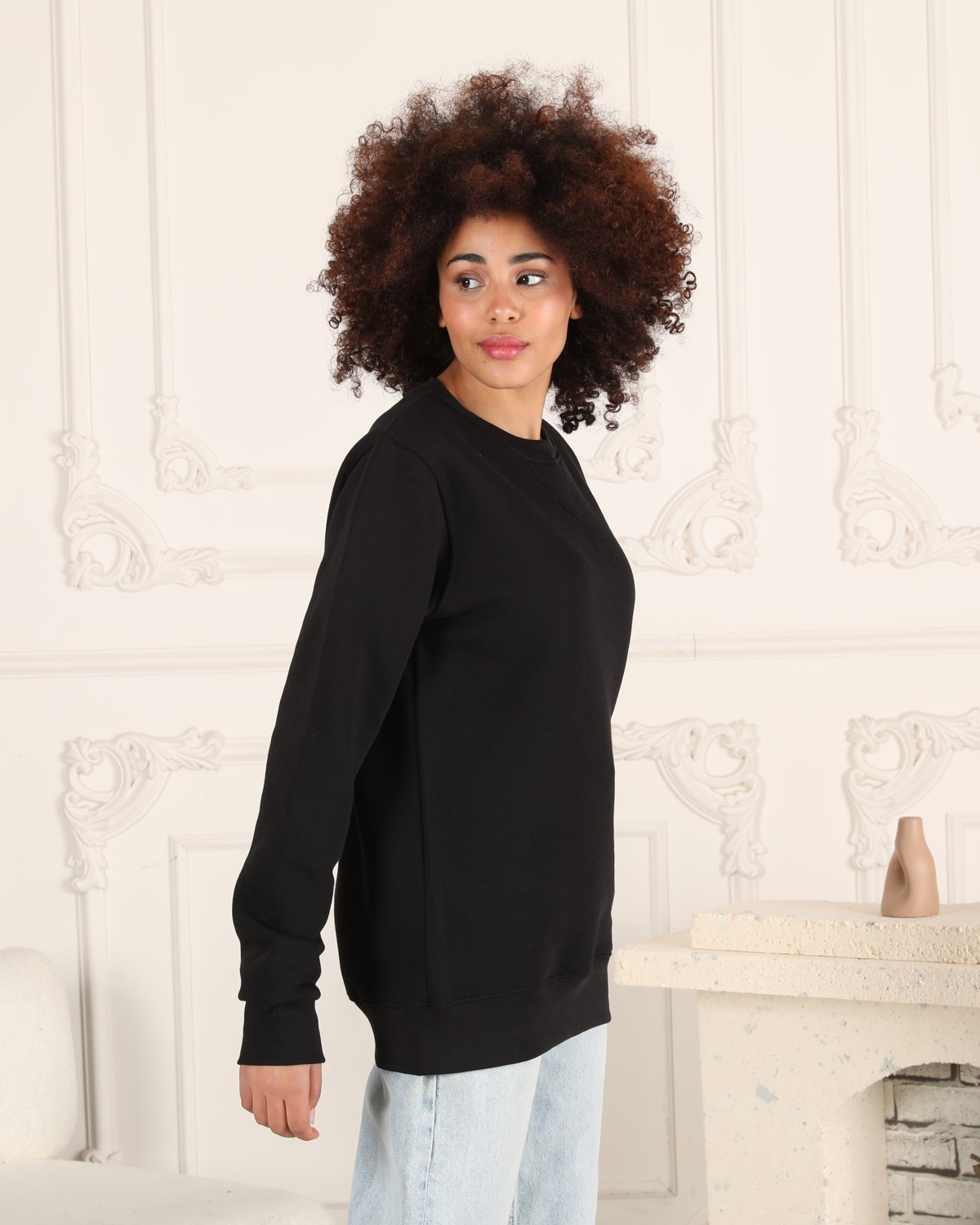 Espoir Plus Siyah Renk Demir Detaylı Unisex Sweatshirt