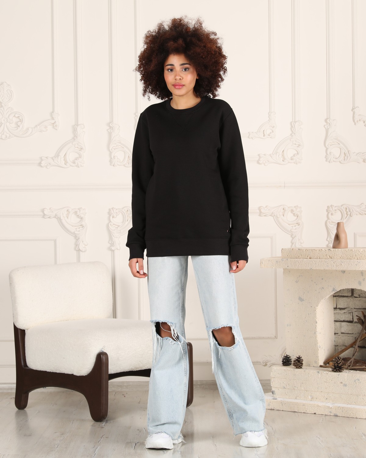 Espoir Plus Siyah Renk Demir Detaylı Unisex Sweatshirt görsel 3