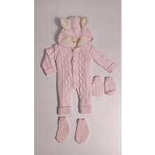 Trend Baby Kids 3-18 Ay Welsoftlu Saç Örgülü Kapişonlu Triko Tulum Set Pembe