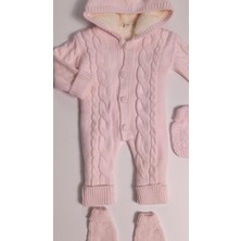 Trend Baby Kids 3-18 Ay Welsoftlu Saç Örgülü Kapişonlu Triko Tulum Set Pembe