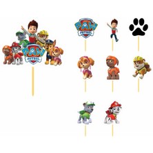 Atölye7 Tasarım Paw Patrol Logo ve Karakterleri 9 Adet Özel Kesim Hazır Pasta Kürdanı Üstü Süsü Hd Tek Taraf Kalın