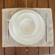 Desenİzmir Gri Işlemeli Linen Keten Amerikan Servis 6' Lı