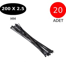 Tek-İş Plastik Kablo Bağı Cırt Kelepçe 200 mm x 2.5 mm Siyah 20 Adet