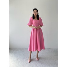 Concon Moda Pembe Benjamin Çan Etekli Midi Boy Elbise