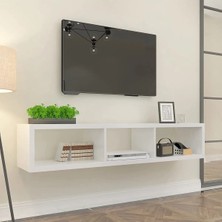 Ekta Mobilya BEYAZ120 cm Tv Ünitesi Duvar Rafı Kitaplık Tv Sehpası Tv Stand