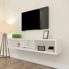 Ekta Mobilya BEYAZ120 cm Tv Ünitesi Duvar Rafı Kitaplık Tv Sehpası Tv Stand