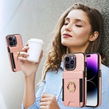 Lesheng iPhone 14 Pro Manyetik Kart Tutucu ve Standlı Telefon Kılıfı - Pembe (Yurt Dışından)