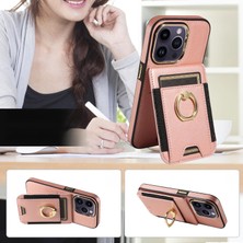 Lesheng iPhone 14 Pro Manyetik Kart Tutucu ve Standlı Telefon Kılıfı - Pembe (Yurt Dışından)