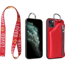 Lesheng iPhone 15 Pro Bozuk Para Cüzdanı ve Standlı Telefon Kılıfı - Kırmızı (Yurt Dışından)