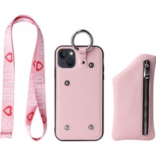 Lesheng iPhone 15 Bozuk Para Cüzdanı ve Standlı Telefon Kılıfı - Pembe (Yurt Dışından)