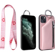 Lesheng iPhone 15 Bozuk Para Cüzdanı ve Standlı Telefon Kılıfı - Pembe (Yurt Dışından)