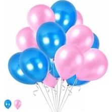 Party Fantasy 20 Adet Metalik Sedefli Parlak Pembe ve Mavi Balon