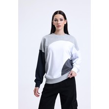 Pulur.co Gri Melanj Parçalı Bisiklet Yaka Sweatshirt