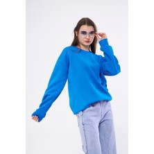 Vera Moda Tarz Kadın Sweatshirt Turkuaz - 3 İplik Şardonlu Uzun Kollu T-Shirt