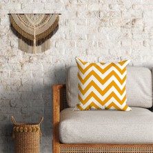 Zigzag Desenli Hardal Çift Taraflı Dekoratif Minder Kılıfı 60 x 60 cm
