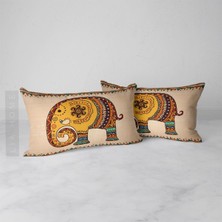 Fil Desenli Çift Taraflı Dekoratif 2'li Kırlent Kılıfı Seti 35*55 Cm