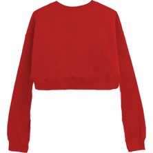 VOXA Basic Crop Bisiklet Yaka Uzun Kollu Orlando Yazılı Sweatshirt