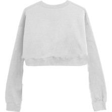 VOXA Basic Crop Bisiklet Yaka Uzun Kollu Los Angeles Sweat