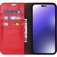 Forestl Digital Iphone 14 Pro Max Için 6.7 Inç Manyetik Otomatik Emici Telefon Kasası Çılgın At Dokusu Orijinal Deri Cüzdan Standı Folio Kapak-Kırmızı (Yurt Dışından)