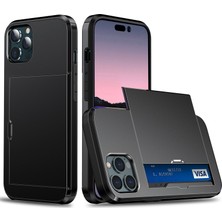 Forestl Digital Iphone 14 Pro Max 6.7 Inç Tpu+Pc Hybrid Case Şok Geçirmez Telefon Kapağı Slayt Kartı Tutucu Black (Yurt Dışından)