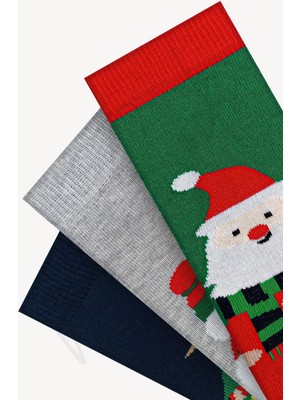 Mono Socks - 3'lü Çocuk Atkılı Noel Desenli Çorap