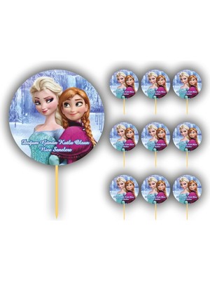 Atölye7 Tasarım 10 Adet Elsa ve Arkadaşları Frozen Karlar Ülkesi Kürdanlı Cupcake Pasta Süsü Süsleme Kalın Kağıt