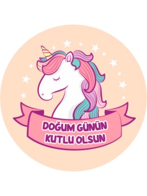 Atölye7 Tasarım Unicorn 15 Li 4 cm Iyi Ki Doğdun Yuvarlak Hazır Pasta Kürdanı Üstü Süsü Hd Tek Taraf Kalın Kağıt