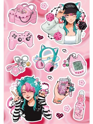 Anime Marketi Estetik Pembe Aşko Kuşko Sticker Seti - Ajanda - Telefon - Laptop Sticker Seti 16 Adet