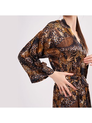 Nomads Felt  İpek Kimono Kaftan Leopar Desen