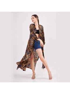 Nomads Felt  İpek Kimono Kaftan Leopar Desen