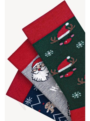 Mono Socks - 3'lü Hoho Noel Dede Desenli Yılbaşı Hediyelik Çorap