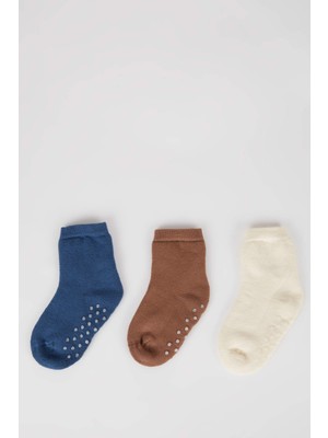 DeFacto Erkek Bebek Kaydırmaz Taban 3'lü Pamuklu Uzun Çorap B1423A5NS