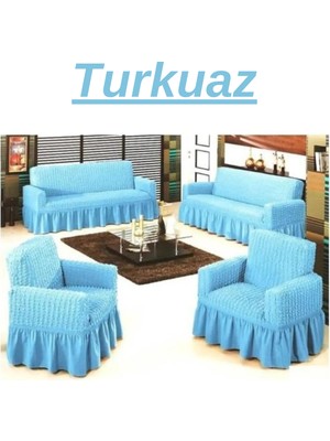 Kanway 3+3+1+1 Bürümcük Koltuk Takımı Örtüsü. Etekli Streç Esnek Lastikli Çekyat Kanepe Kılıfı