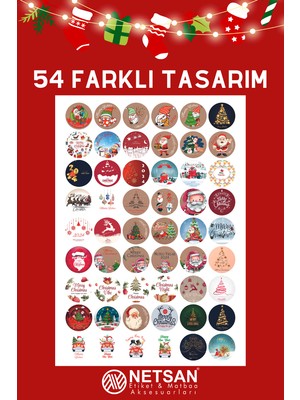 Netsan Etiket Yılbaşı Temalı Hediye Paketi Için 54 Adet Sticker