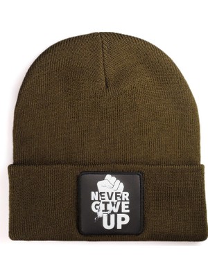 BlackBörk V1 Akrilik Never Give Up - 3 Kod Logolu Unisex Haki Bere (Beanie)