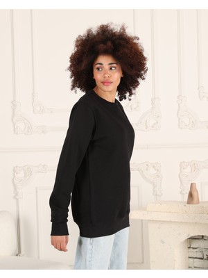 Espoir Plus Siyah Renk Demir Detaylı Unisex Sweatshirt