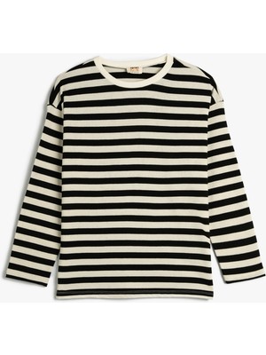 Koton Oversize Tişört Uzun Kollu Bisiklet Yaka Pamuklu