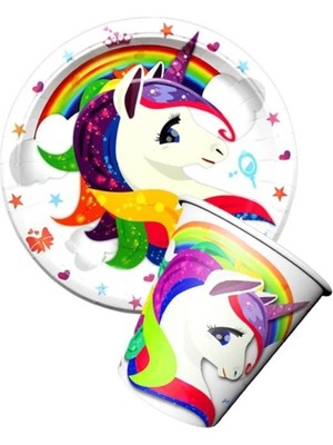 Unicorn Temalı 8 Kişilik Tabak Bardak Seti Doğum Günü Partisi