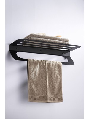 TR Turan Collection Metal Siyah Modern Havluluk, Minimalist Banyo Rafı